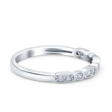 Half Eternity Ring Wedding Band Round Pave Simulated CZ 925 Sterling Silver (2.5mm)